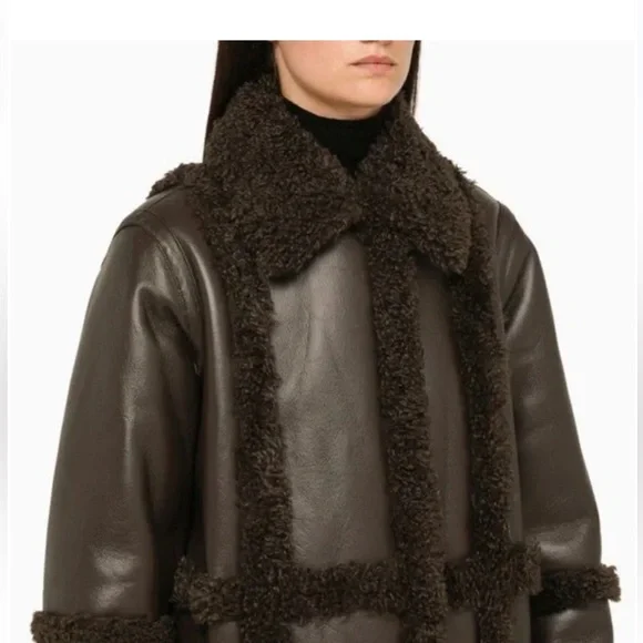 Stand Studio Patrice faux shearling coat in dark brown size small / FR 34 - Picture 4 of 9
